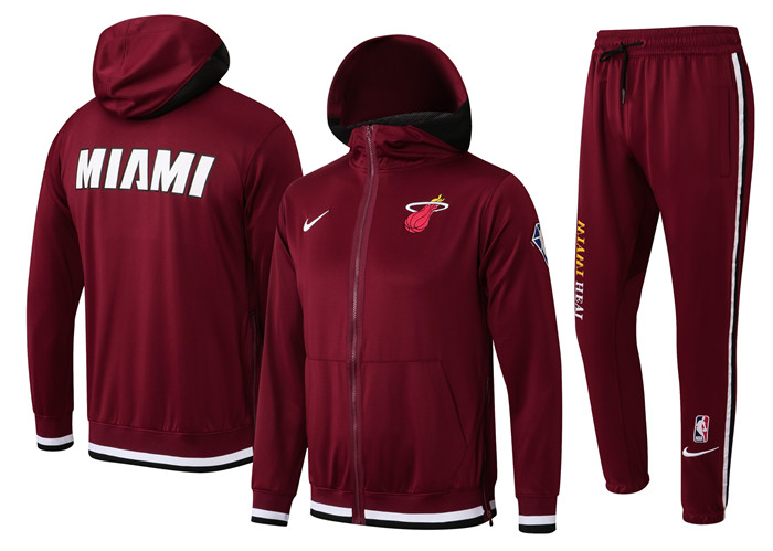 Men's Miami Heat 75th Anniversary Burgundy Performance Showtime Full-Zip Hoodie Jacket And Pants Suit